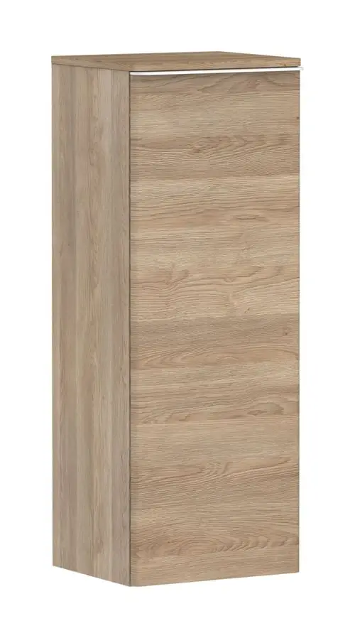 Ein Holzschrank in Eiche-Natur-Optik mit einer Tür auf der linken Seite. Der Schrank stammt von Hansgrohe und hat eine glatte Oberfläche.